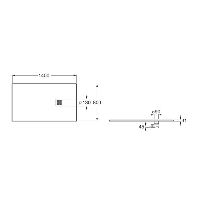 Roca Terran Brodzik prostokątny 140 x 80 cm syfon w komplecie Onyks (AP10157832001640)