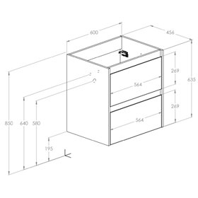 Roca Claudia Szafka łazienkowa 60 cm z 2 szufladami z umywalką Hebe czarny mat (A857794532+A3272A3000)