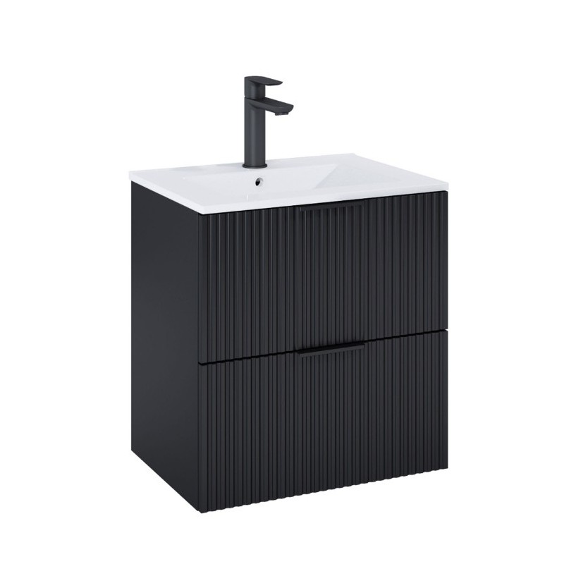 Roca Reef Szafka łazienkowa 60 cm z 2 szufladami z umywalką Hebe czarny mat (A857954532)