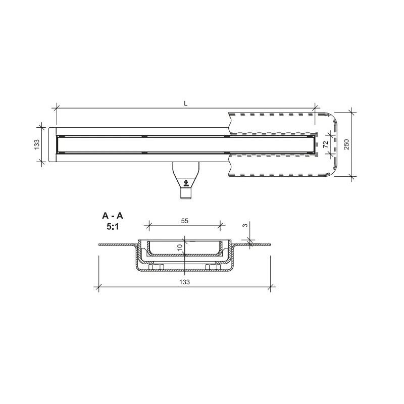 Wiper New MCR Revers Graphite Black Odpływ liniowy (do mikrocementu) 80 cm z syfonem snake 360 - Zestaw (500.0905.54.080)