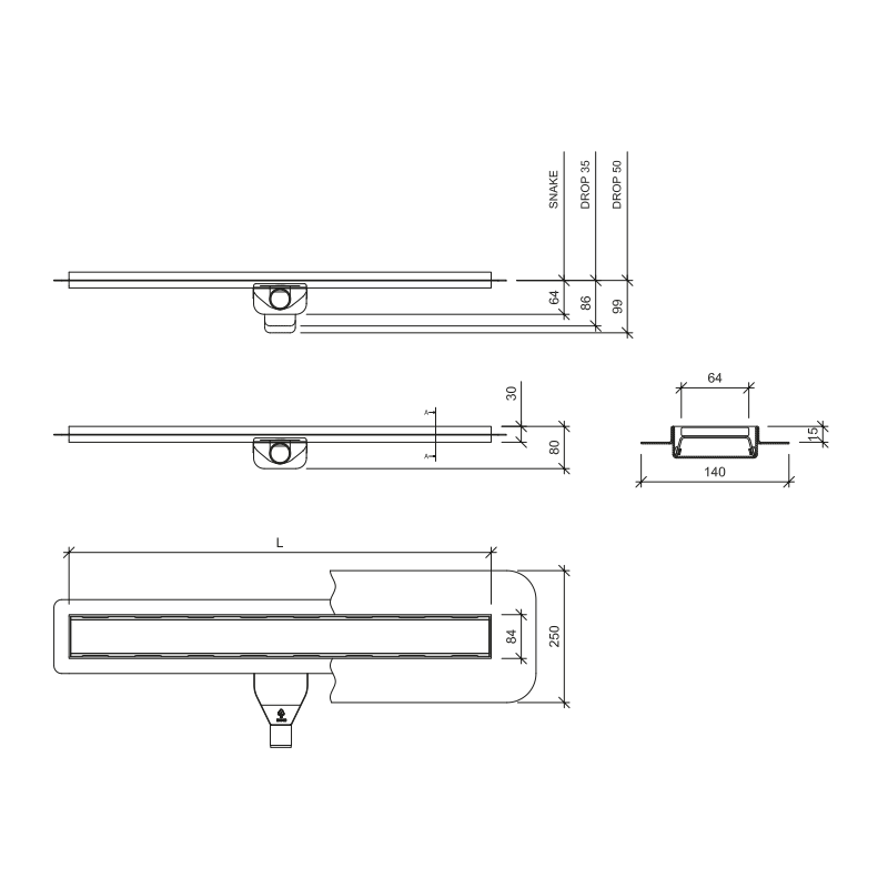 Wiper New Premium Glass White Odpływ liniowy 100 cm z niskim syfonem snake - Zestaw (500.0380.01.100)
