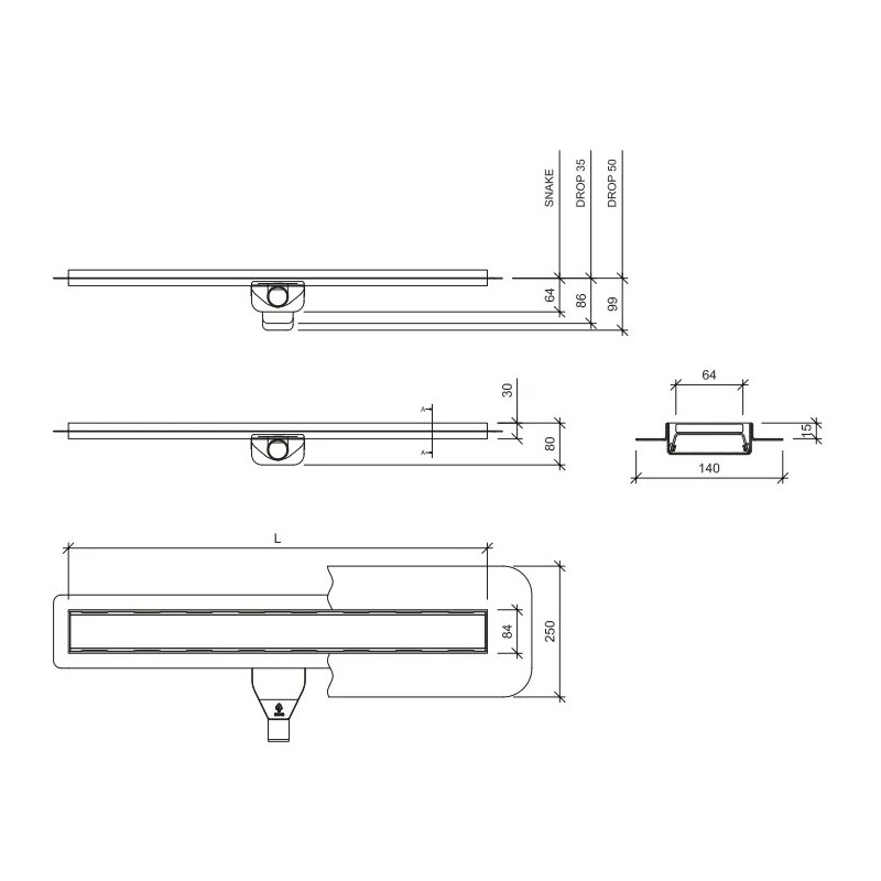 Wiper New Premium Glass White Odpływ liniowy 120 cm z obrotowym syfonem snake 360 - Zestaw (500.0731.01.120)