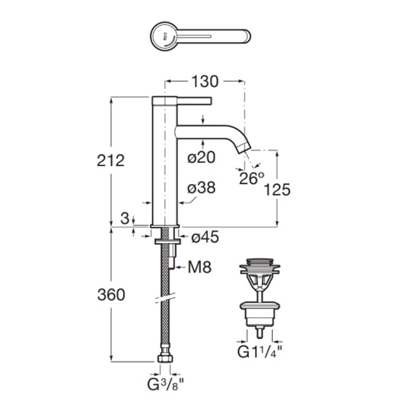 Roca Ona Jednouchwytowa bateria umywalkowa sztorcowa medium z korkiem click-clack Rose Gold (A5A3C9ERG0)