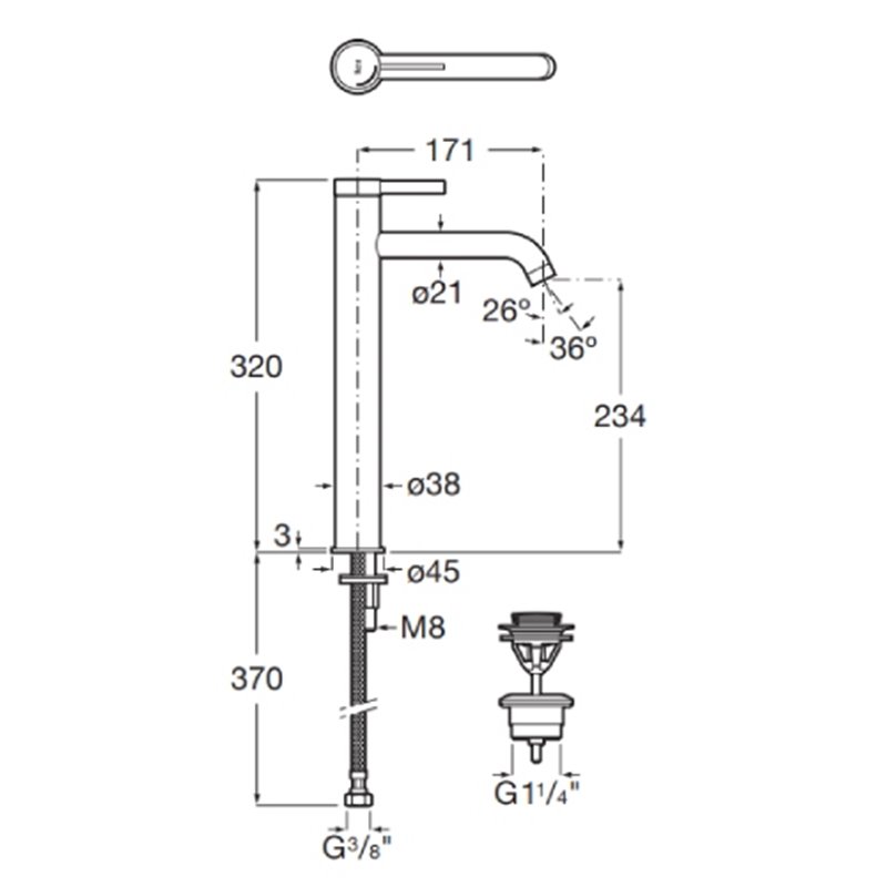 Roca Ona Jednouchwytowa bateria umywalkowa sztorcowa wysoka z korkiem click-clack Titanium Black (A5A349ECN0)