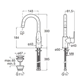 Roca Victoria Plus Bateria umywalkowa sztorcowa wysoka z korkiem click-clack Cold Start Chrom (A5A4A4FC00)