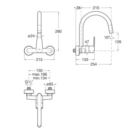 Roca Victoria Plus Bateria kuchenna ścienna Mix Start (A5A764FC00)