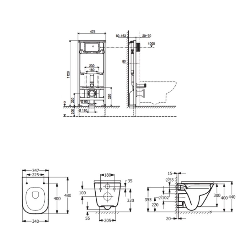Roca Gap Zestaw podtynkowy DUPLO ONE + miska WC podwieszana GAP SQUARE COMPACTO RIMLESS z deską SLIM (A893104510)