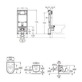 Roca Meridian Zestaw podtynkowy DUPLO ONE + miska WC podwieszana MERIDIAN RIMLESS z deską SLIM (A893104520)