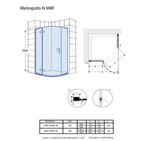 Roca Metropolis-N Kabina prysznicowa półokrągła z powłoką MaxiClean Chrom 80cm (AMP1008012M)