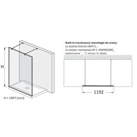 Roca District Kabina Walk-In (montowana równolegle) grubość 8mm z zestawem montażowym Czarny mat 120 cm (AMP718120M+AMP7820002)