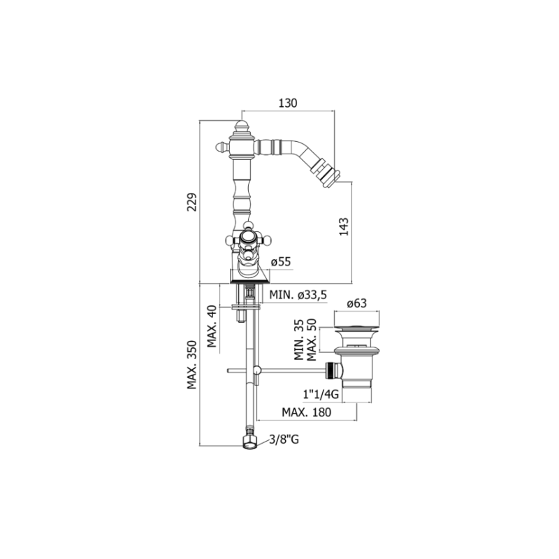 Paffoni Belinda Bateria bidetowa pionowa FBLV135CR