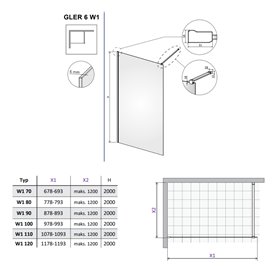 Vixor Gler 6 W1 Kabina Walk-In Czarny mat W1 120 cm (N06-51120-54-01)