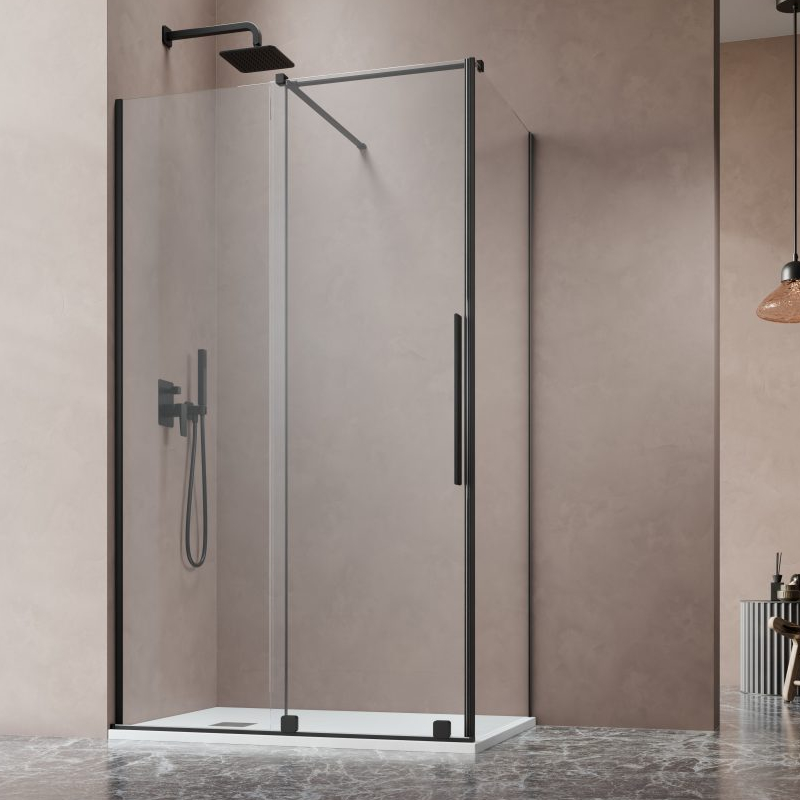 Vixor Milo 8 Kabina prysznicowa prostokątna prawa czarny matowy 150x75 cm (N05-24772-54-01R+N05-80730-00-01+N05-60075-00-01)