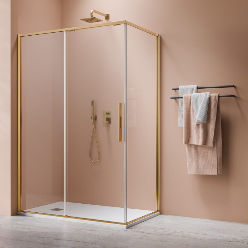 Vixor Tiso 6 Kabina prysznicowa prostokątna prawa Złoty błyszczący 120x70 cm (N13-24120-09-01R+N13-60070-09-01R)