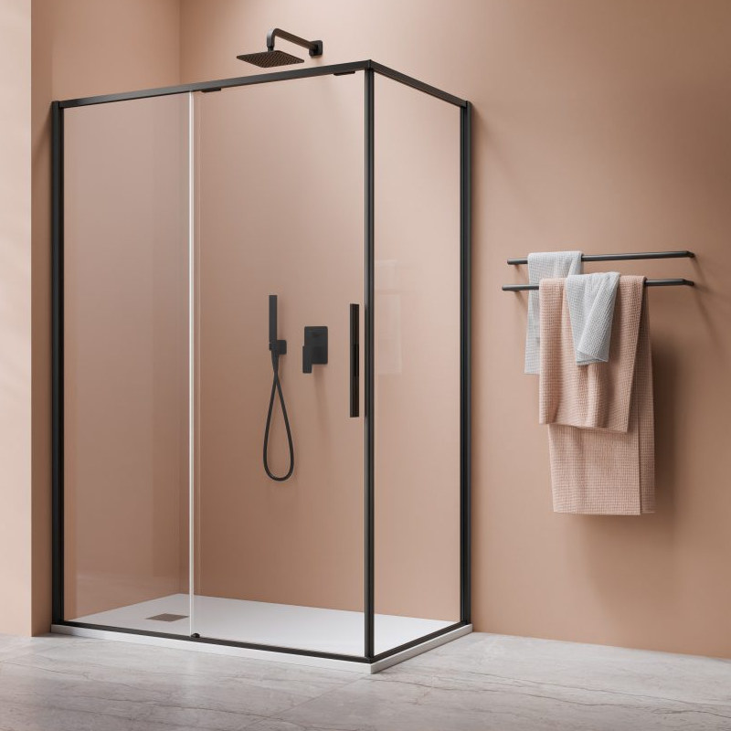 Vixor Tiso 6 Kabina prysznicowa prostokątna prawa Czarny mat 110x90 cm (N13-24110-54-01R+N13-60090-54-01R)