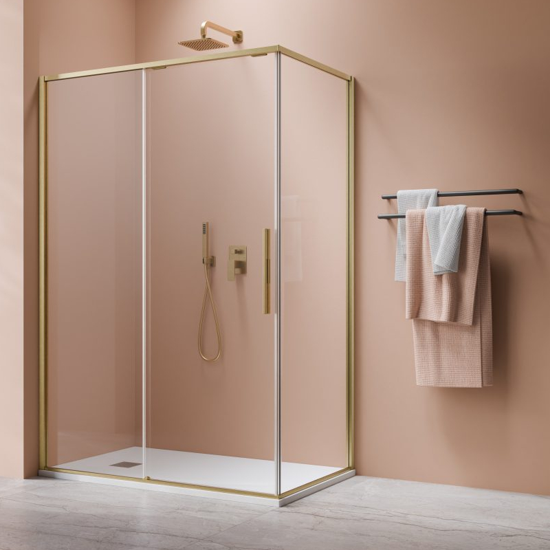 Vixor Tiso 6 Kabina prysznicowa prostokątna prawa Złoty szczotkowany 130x80 cm (N13-24130-99-01R+N13-60080-99-01R)