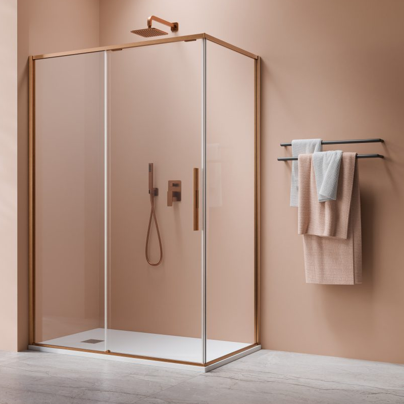 Vixor Tiso 6 Kabina prysznicowa prostokątna prawa Miedź szczotkowana 110x100 cm (N13-24110-93-01R+N13-60100-93-01R)