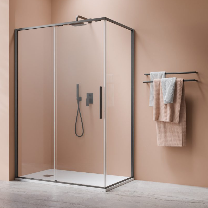 Vixor Tiso 6 Kabina prysznicowa prostokątna lewa Gunmetal szczotkowany 100x90 cm (N13-24100-92-01L+N13-60090-92-01L)