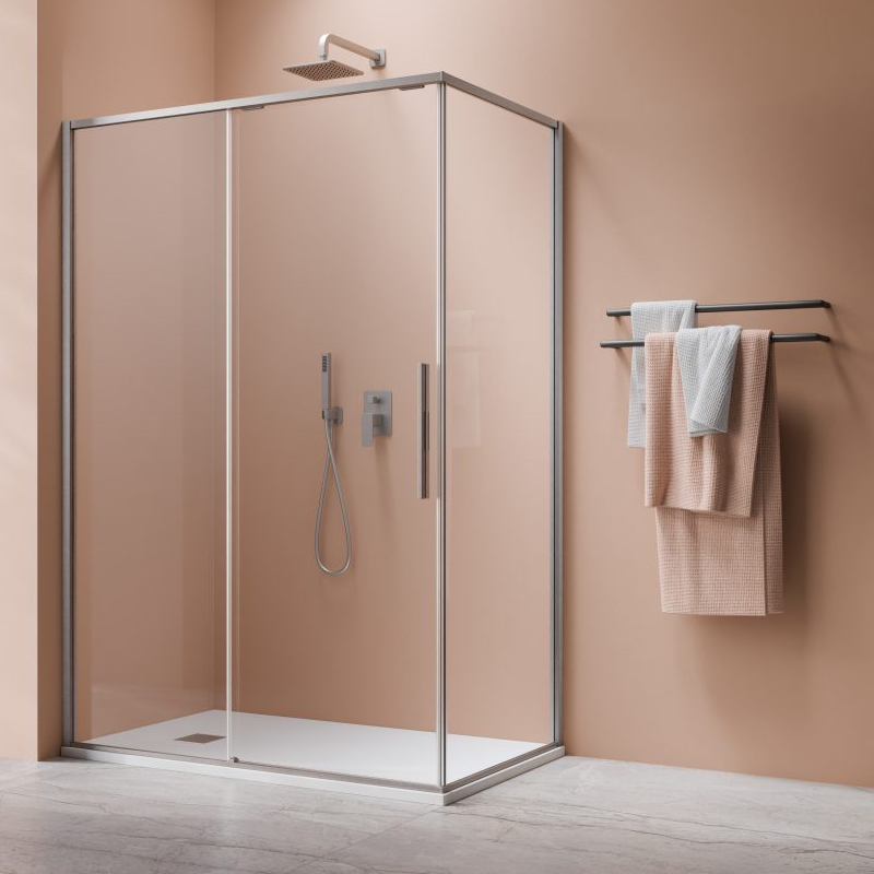 Vixor Tiso 6 Kabina prysznicowa prostokątna prawa NIkiel szczotkowany 140x70 cm (N13-24140-91-01R+N13-60070-91-01R)