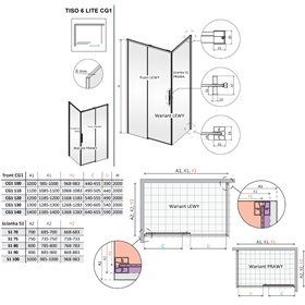 Vixor Tiso Lite Kabina prysznicowa prostokątna lewa Złoty błyszczący 140x70 cm (N14-24140-09-01L+N14-60070-09-01L)