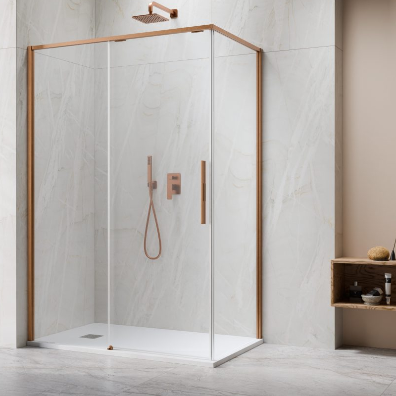 Vixor Tiso Lite Kabina prysznicowa prostokątna lewa Miedź szczotkowana 110x80 cm (N14-24110-93-01L+N14-60080-93-01L)