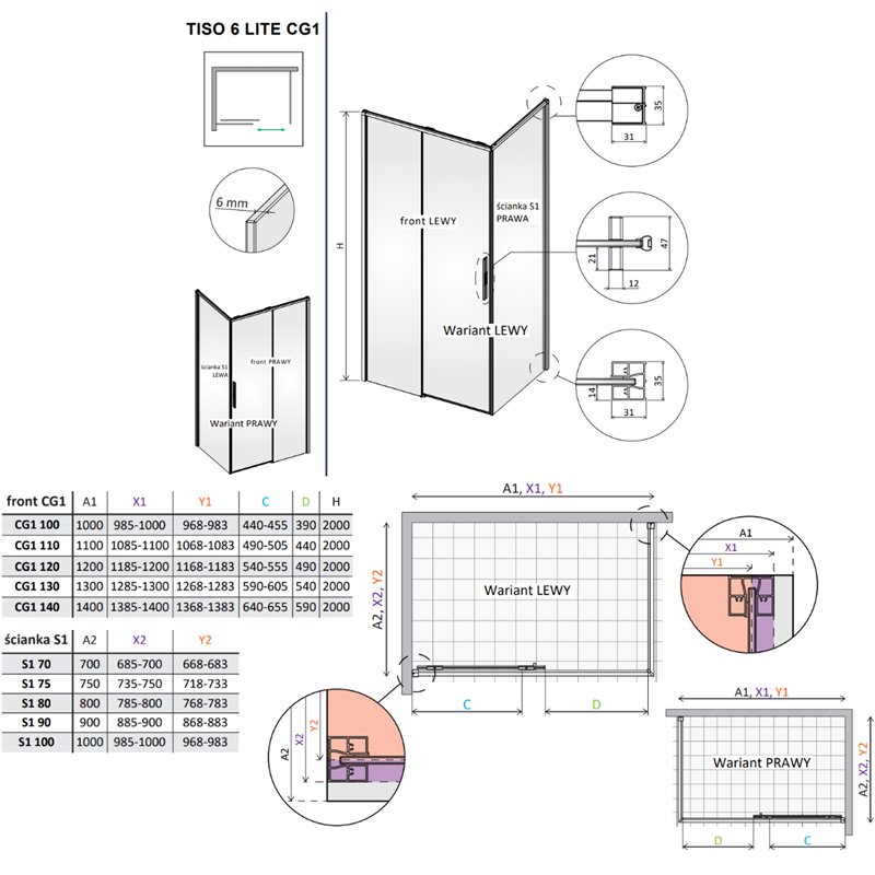Vixor Tiso Lite Kabina prysznicowa prostokątna lewa Nikiel szczotkowany 100x90 cm (N14-24100-91-01L+N14-60090-91-01L)