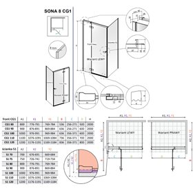 Vixor Sona 8 Kabina prysznicowa prostokątna prawa Złoty błyszczący 120x110 cm (N03-24333-09-01R+N03-80812-00-01R+N03-60110-00-01