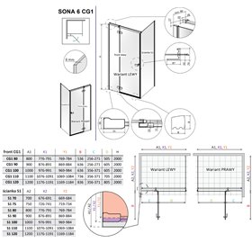 Vixor Sona 6 Kabina prysznicowa prostokątna lewa Złoty szczotkowany 100x90 cm (N01-24100-99-01L+N01-60090-00-01)