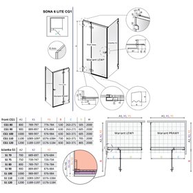 Vixor Sona 6 Lite Kabina prysznicowa prostokątna lewa Chrom błyszczący 100x75 cm (N02-24100-01-01L+N02-60075-00-01)