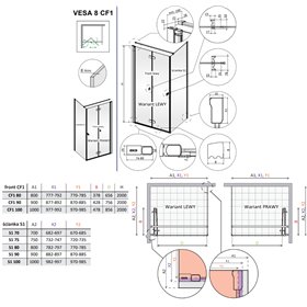 Vixor Vesa 8 CF1 Kabina prysznicowa prostokątna lewa Czarny mat 80x75 cm (N10-25080-54-01L+N10-60075-00-01)