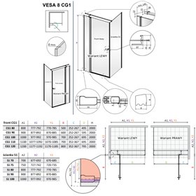 Vixor Vesa 8 CG1 Kabina prysznicowa kwadratowa prawa Chrom błyszczący 80x80 cm (N10-24080-01-01R+N10-60080-00-01)