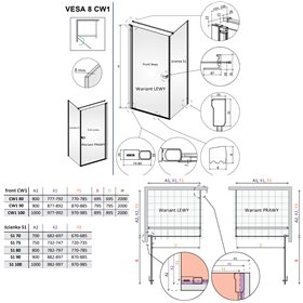 Vixor Vesa 8 CW1 Kabina prysznicowa prostokątna lewa Chrom 80x70 cm (N10-23080-01-01L+N10-60070-00-01)