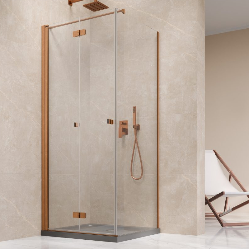 Vixor Vesa 6 CF1 Kabina prysznicowa prostokątna lewa Miedź szczotkowana 80x70 cm (N09-25080-93-01L+N09-60070-00-01)