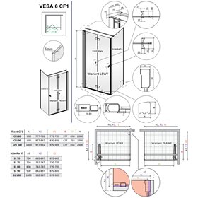 Vixor Vesa 6 CF1 Kabina prysznicowa prostokątna prawa Miedź szczotkowana 100x70 cm (N09-25100-93-01R+N09-60070-00-01)