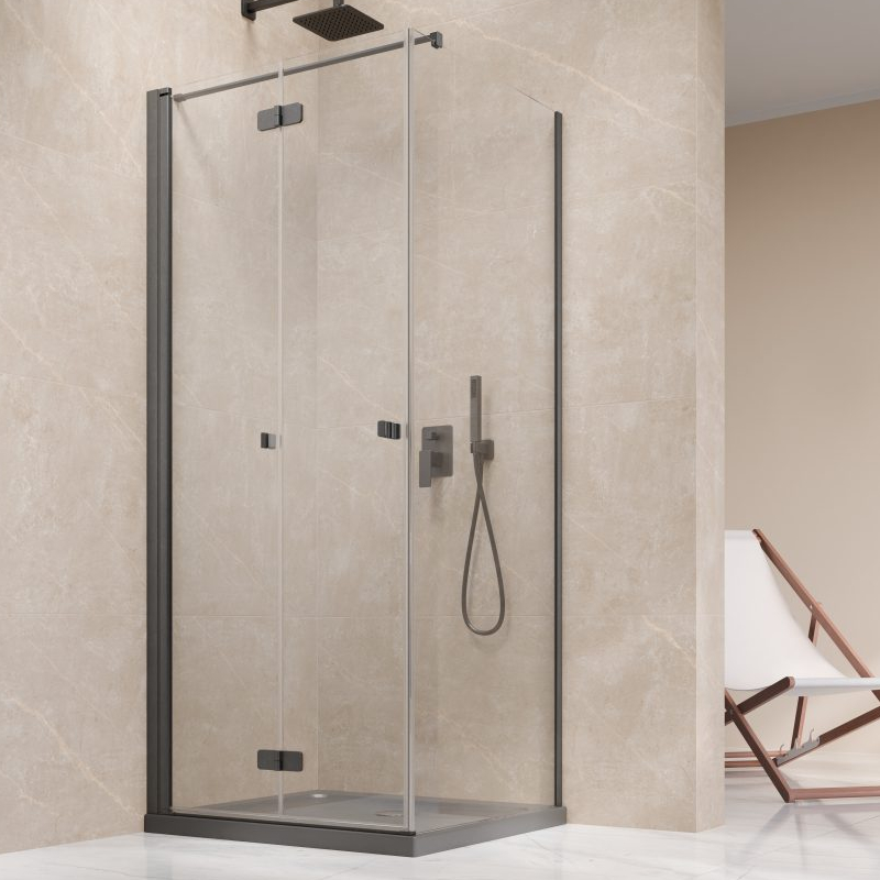 Vixor Vesa 6 CF1 Kabina prysznicowa prostokątna prawa GunMetal szczotkowany 80x75 cm (N09-25080-92-01R+N09-60075-00-01)