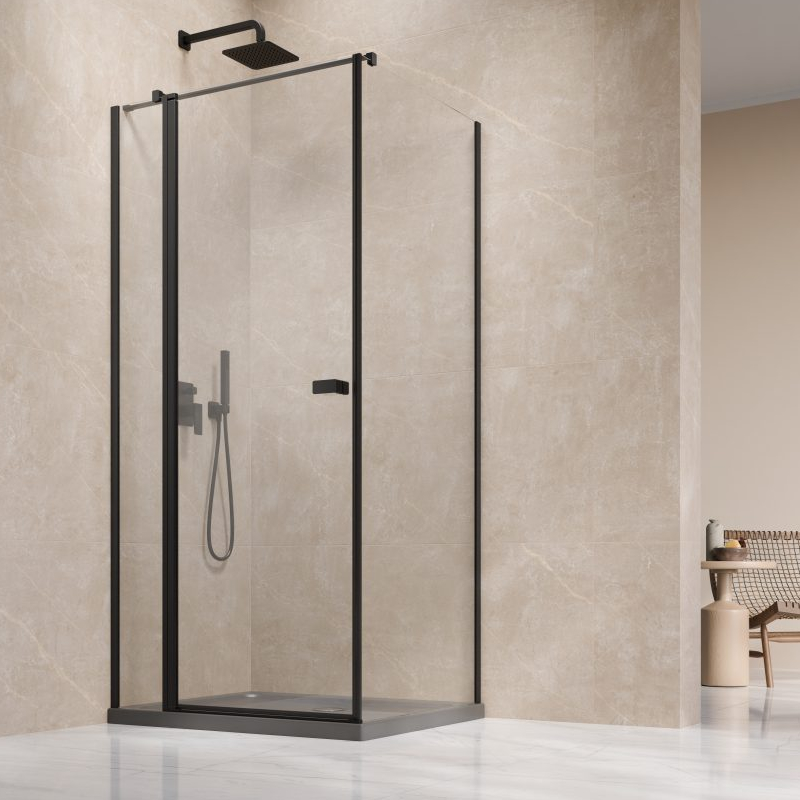 Vixor Vesa 6 CG1 Kabina prysznicowa prostokątna prawa Czarny mat 90x70 cm (N09-24090-54-01R+N09-60070-00-01)