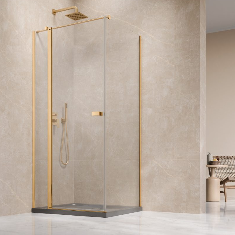 Vixor Vesa 6 CG1 Kabina prysznicowa prostokątna prawa Złoty błyszczący 90x80 cm (N09-24090-09-01R+N09-60080-00-01)