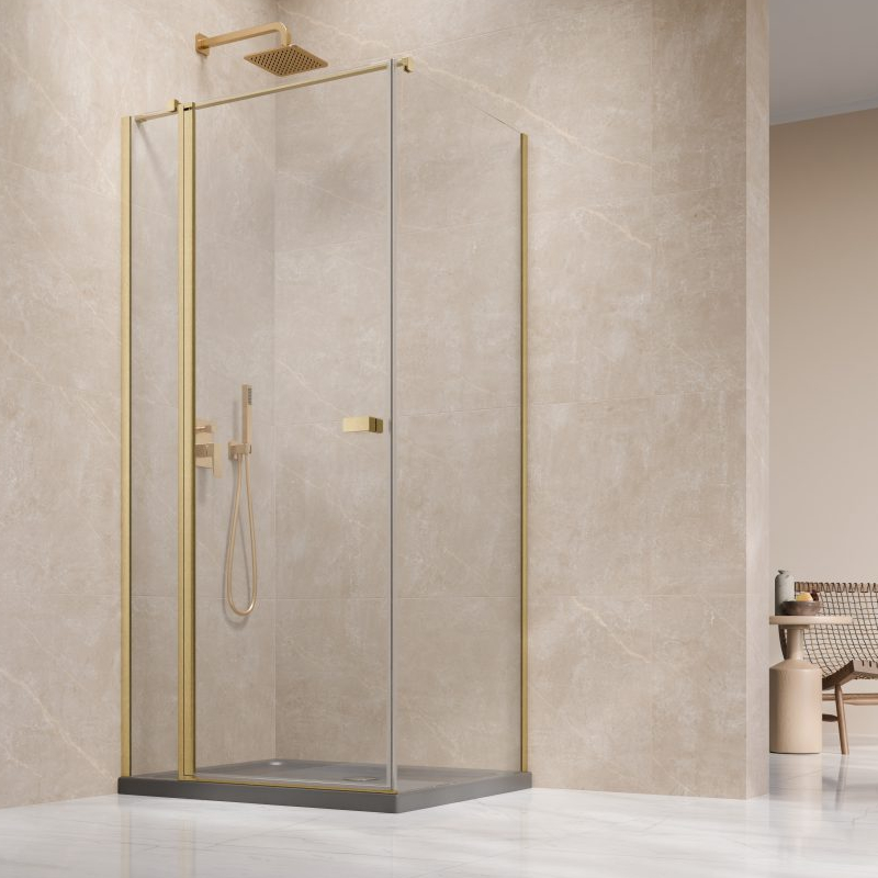 Vixor Vesa 6 CG1 Kabina prysznicowa kwadratowa prawa Złoty szczotkowany 90x90 cm (N09-24090-99-01R+N09-60090-00-01)