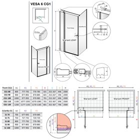 Vixor Vesa 6 CG1 Kabina prysznicowa prostokątna prawa Złoty szczotkowany 90x100 cm (N09-24090-99-01R+N09-60100-00-01)