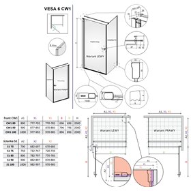 Vixor Vesa 6 CW1 Kabina prysznicowa prostokątna lewa Nikiel szczotkowany 90x70 cm (N09-23090-91-01L+N09-60070-00-01)