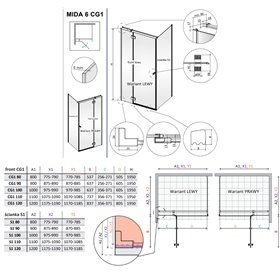 Vixor Mida 6 CG1 Kabina prysznicowa prostokątna prawa Złoty błyszczący 110x100 cm (N12-24110-09-01R+N12-60100-00-01)