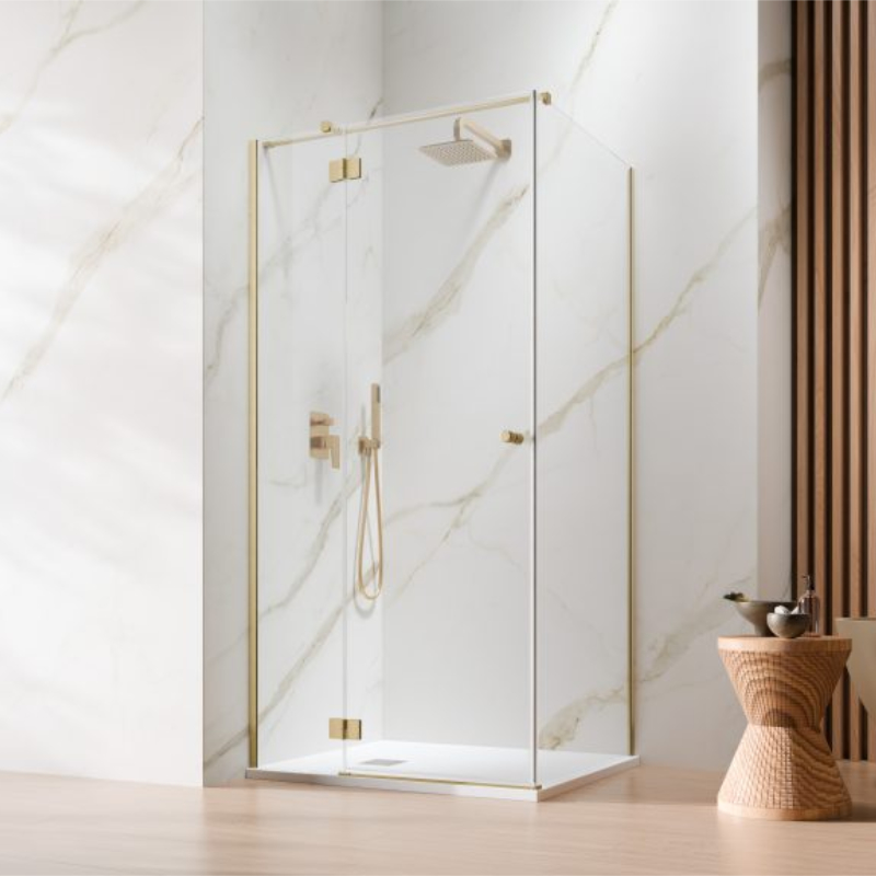 Vixor Mida 6 CG1 Kabina prysznicowa prostokątna prawa Złoty szczotkowany 80x90 cm (N12-24080-99-01R+N12-60090-00-01)