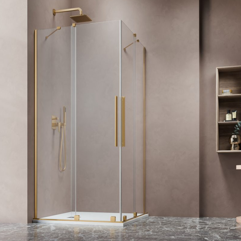 Vixor Milo 8 CG2 Kabina prysznicowa prostokątna narożna złoty błyszczący 90Lx110P cm (N05-21090-09-01L+N05-21110-09-01R)