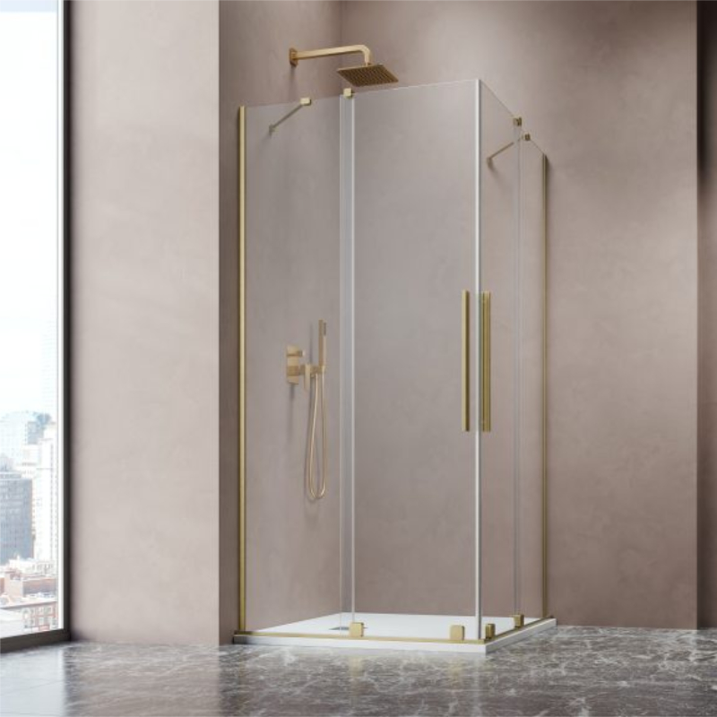 Vixor Milo 8 CG2 Kabina prysznicowa kwadratowa narożna złoty szczotkowany 80Lx80P cm (N05-21080-99-01L+N05-21080-99-01R)