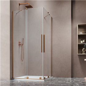 Vixor Milo 8 CG2 Kabina prysznicowa kwadratowa miedź szczotkowana 120Lx120P cm (N05-21120-93-01L+N05-21120-93-01R)