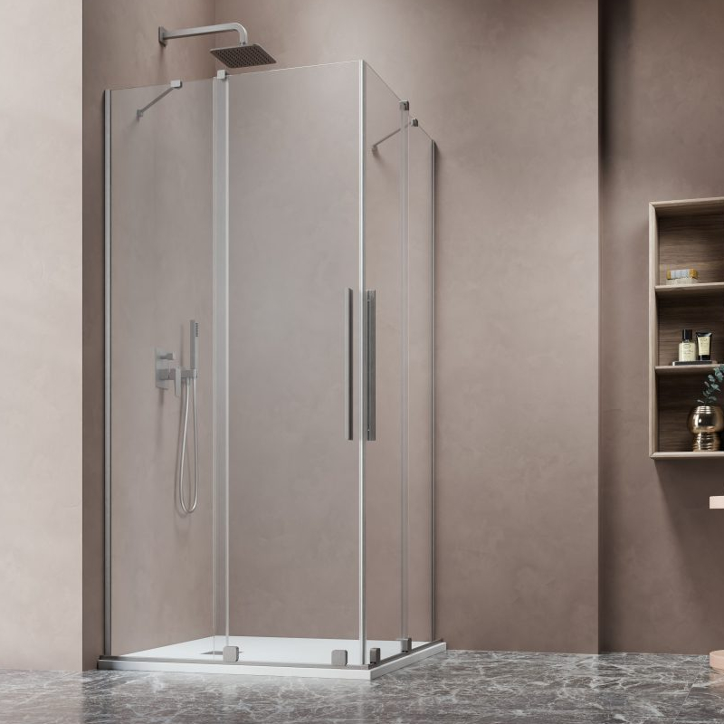 Vixor Milo 8 CG2 Kabina prysznicowa prostokątna nikiel szczotkowany 120Lx90P cm (N05-21120-91-01L+N05-21090-91-01R)