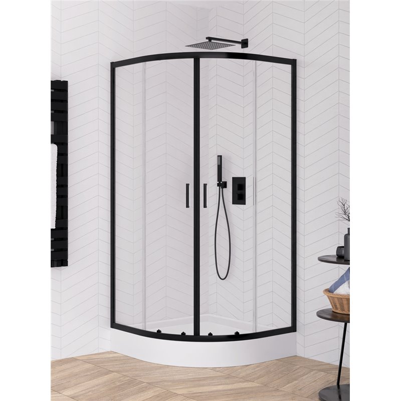 New Trendy Suvia Kabina prysznicowa 2D półokrągła R55 U 80x80x190 szkło czyste czarna z powłoką Active Shield (K-5115)