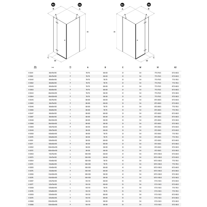 New Trendy Kalibra Kabina prysznicowa 1D prostokątna Prawa 80x90x195 cm szkło czyste Active Shield (K-5063)