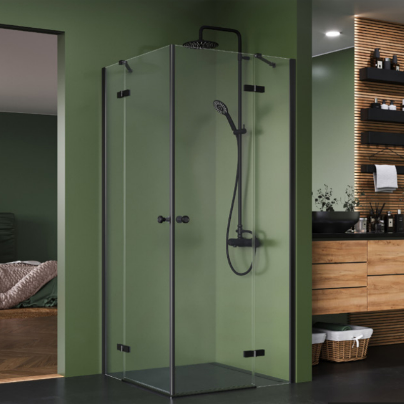 New Trendy Kalibra Kabina prysznicowa 2D kwadratowa U 110x110x195 szkło czyste czarna 6mm Active Shield (K-5108)