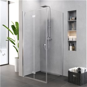 New Trendy Superia Kabina prysznicowa Chrom 1D kwadratowa U 90x90x195 drzwi składane szkło czyste 6mm Active Shield (K-5168)